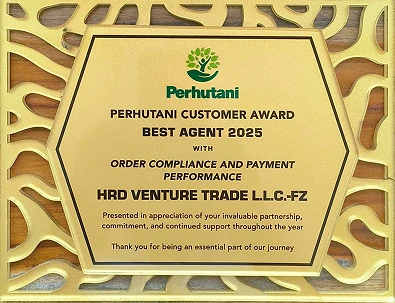 Plakat Penghargaan Perhutani Customer Award Best Agent 2025 untuk HRD Venture Trade L.L.C.-FZ